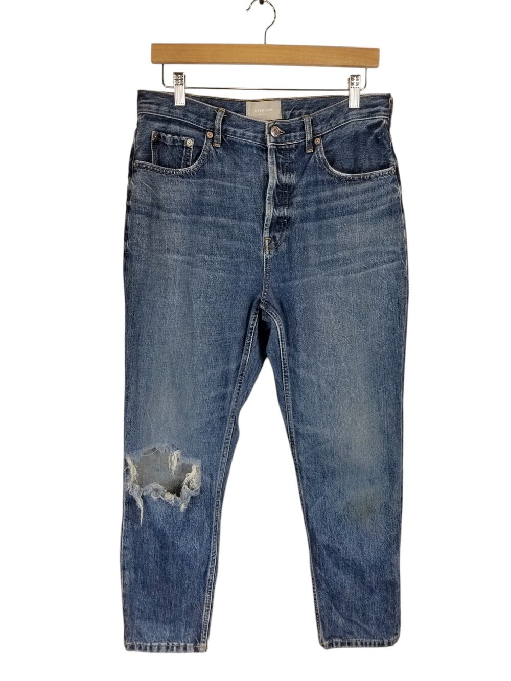 Everlane The Cheeky Jean Button Fly Blown Out Right Knee Women's 10 / 30 Crop